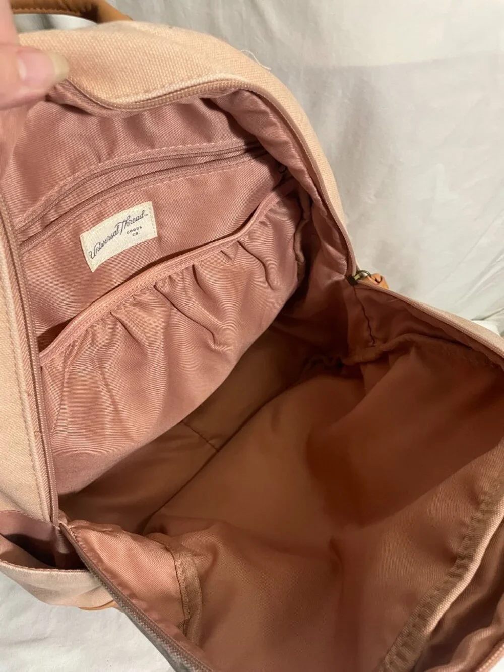 Universal Thread Pink Canvas Backpack Tan Faux Leather Trim 16” School Travel